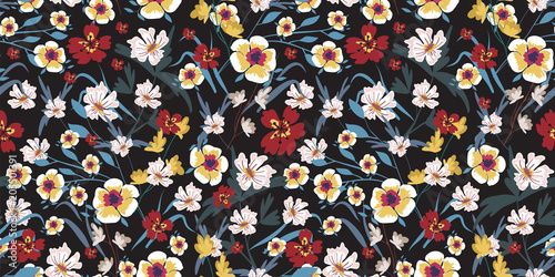 Seamless pattern with small flowers on a dark background