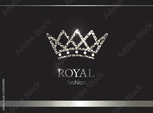 Silver crown. Luxury label, emblem or packing. Logo design.