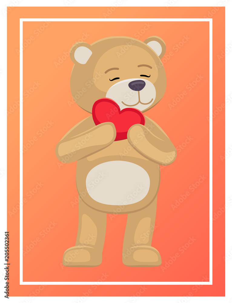 Obraz premium Adorable Teddy Gently Holds Heart Head Lovely Bear