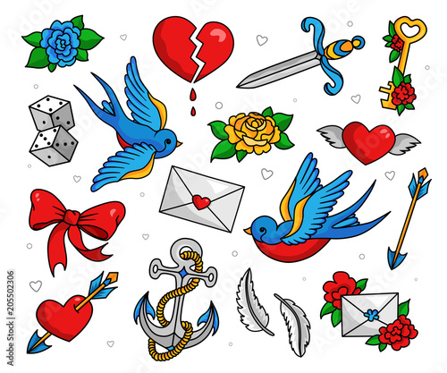 Old school tattoo set