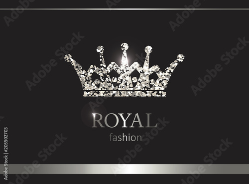 Silver crown. Luxury label, emblem or packing. Logo design.