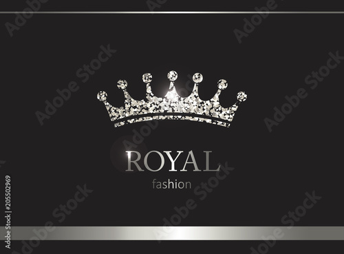 Silver crown. Luxury label, emblem or packing. Logo design.