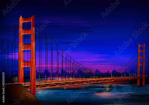 Photography Golden Gate Bridge world famous historical monument of San Francisco