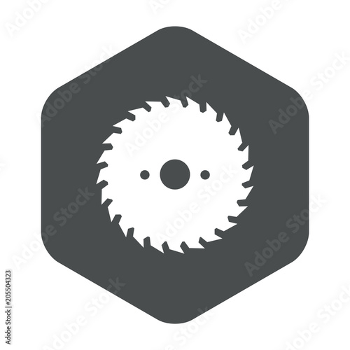 Icono plano hoja de sierra circular en hexagono gris photo