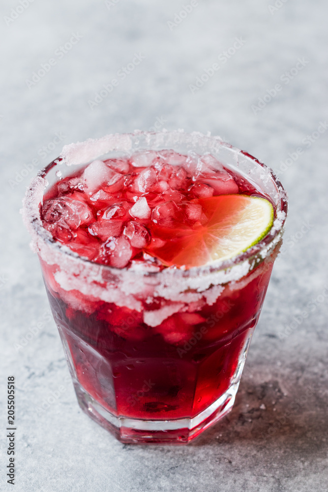 Cherry Margarita Cocktail with Tequila, Lime, Salt, Cherry Juice and Crushed Ice. Cherry Margarita Cocktail with Tequila, Lime, Salt, Cherry Juice and Crushed Ice.