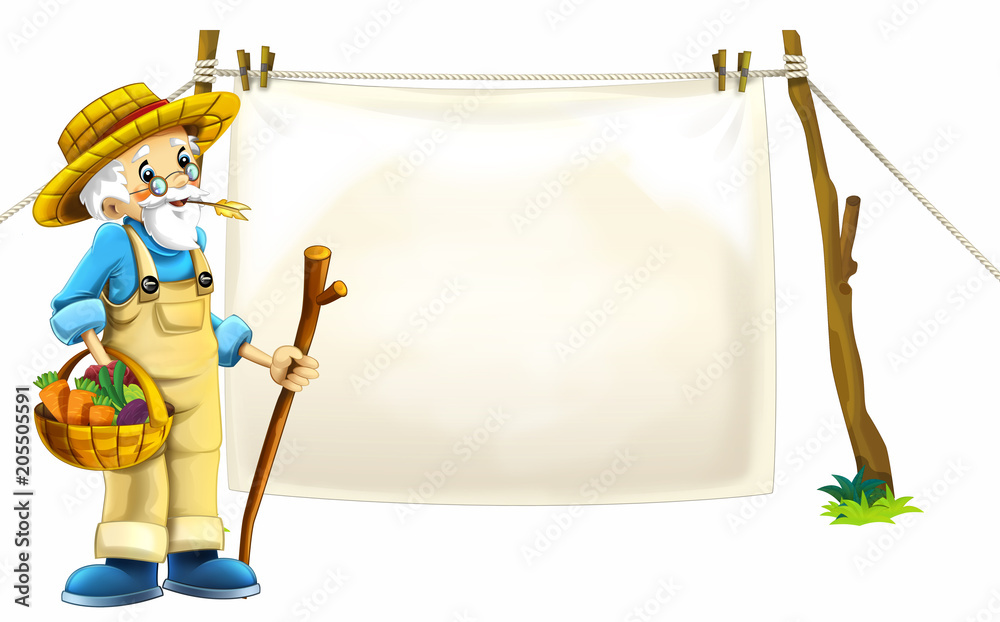 cartoon happy and funny farm scene with tractor - on white background wheelbarrow for different tasks - illustration for children cartoon happy and funny farm scene with tractor - on white background wheelbarrow for different tasks - illustration for children