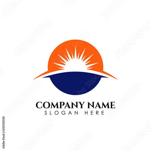 Sunrise sunshine logo template. Vector illustration Icon Logo Template Sun over horizon