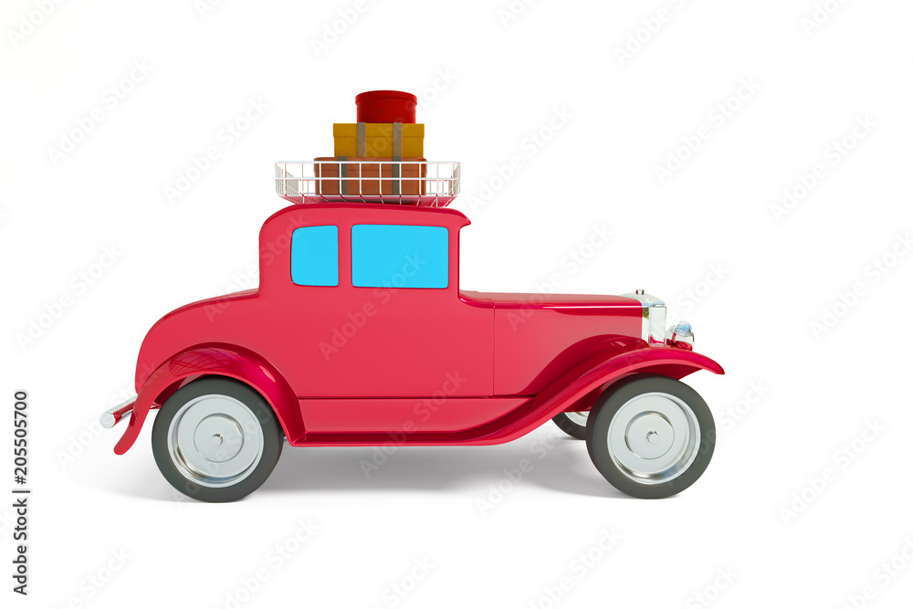 Red car with suitcase