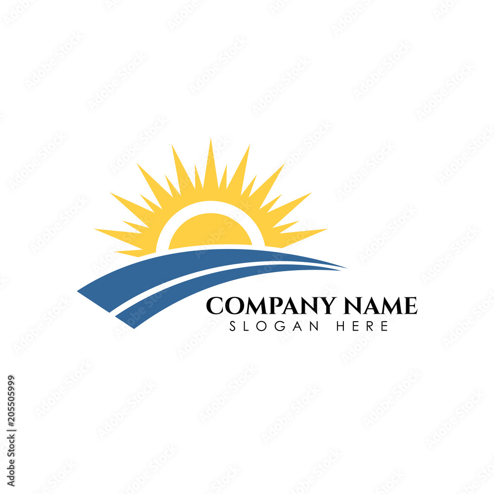 Sunrise sunshine logo template. Vector illustration Icon Logo Template Sun over horizon