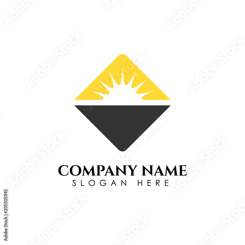 Sunrise sunshine logo template. Vector illustration Icon Logo Template Sun over horizon