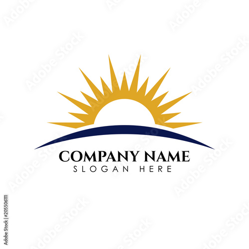 Sunrise sunshine logo template. Vector illustration Icon Logo Template Sun over horizon