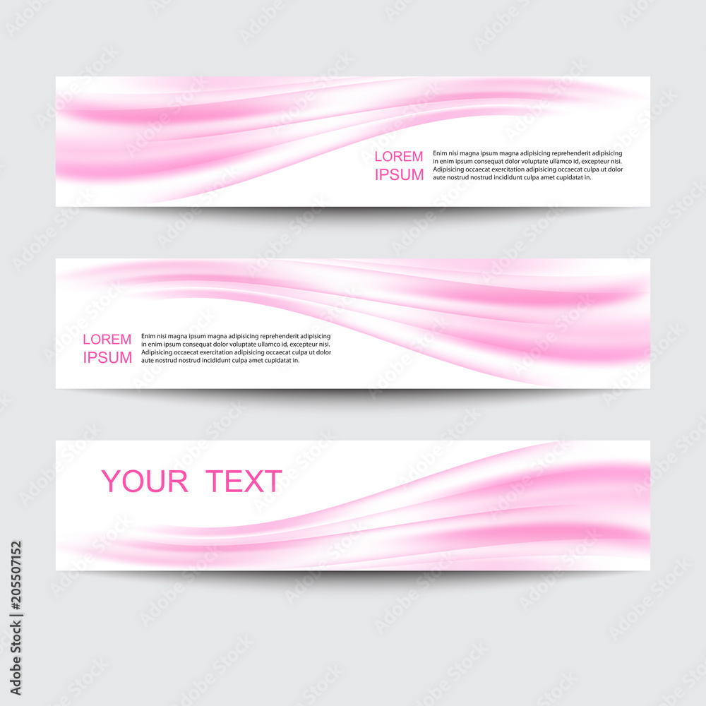 Set of banners. Pink gentle waves on a white background.
