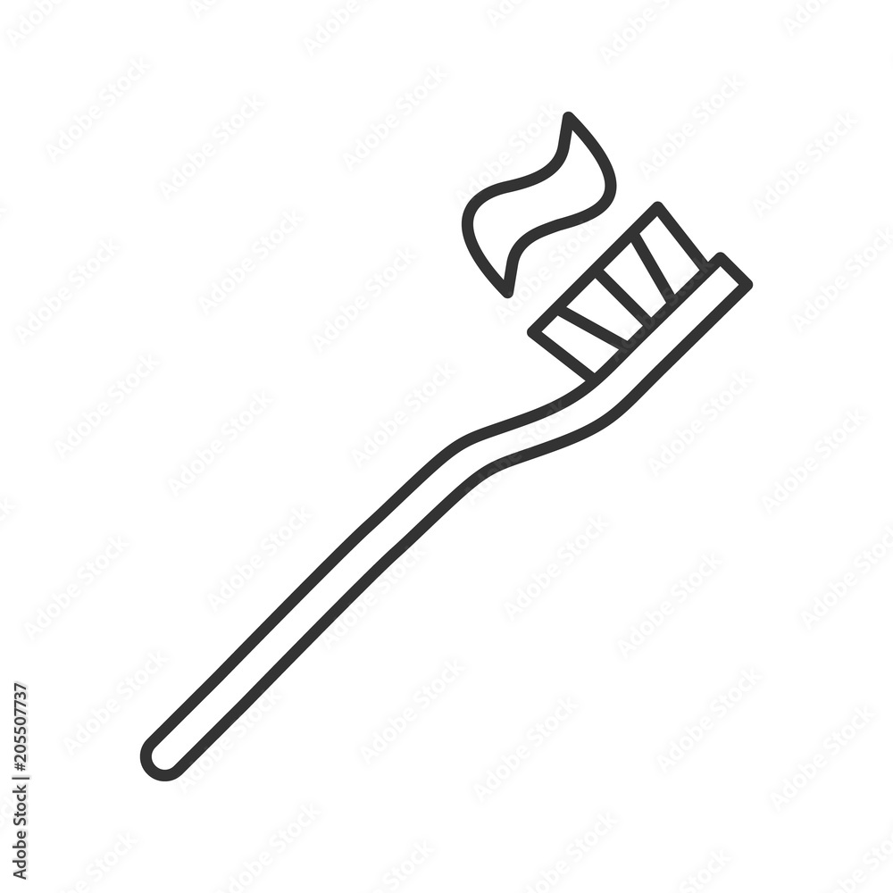 Toothbrush with toothpaste linear icon Toothbrush with toothpaste linear icon