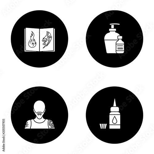 Tattoo studio glyph icons set