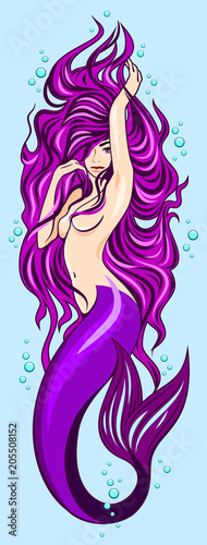 Mermaid with lush, long hair