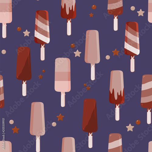 Seamless pattern from an assortment of ice cream. Vector. For your design, packaging, textiles, advertising, background, web design, etc.