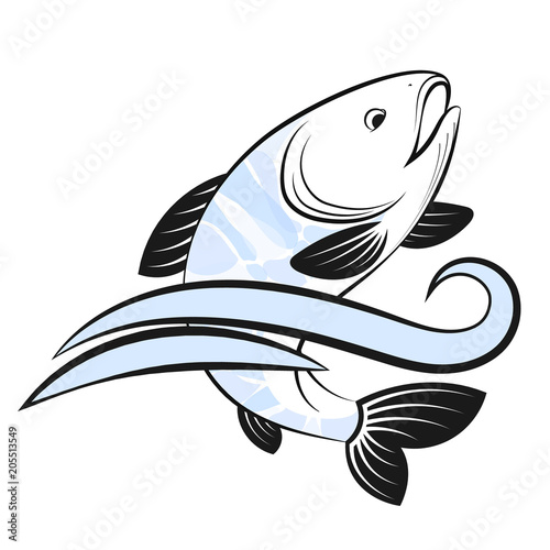 Fish and water wave silhouette