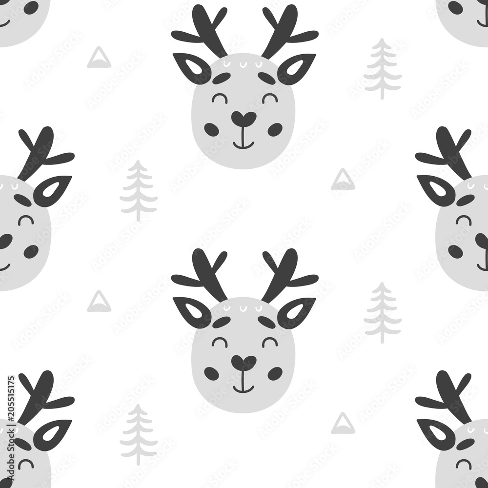 Nursery Childish Seamless Pattern Background With Deers Nursery Childish Seamless Pattern Background With Deers