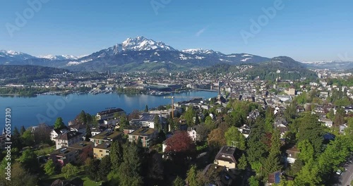 Aerial of Lucerne with Mount Pilatus and KKL photo