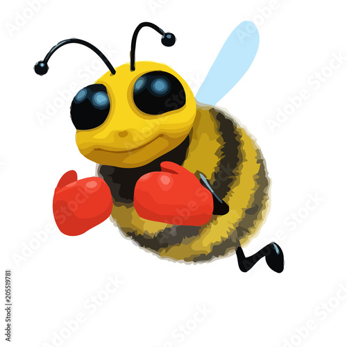 3d Cartoon honey bee character wearing boxing gloves Stock Vector | Adobe  Stock
