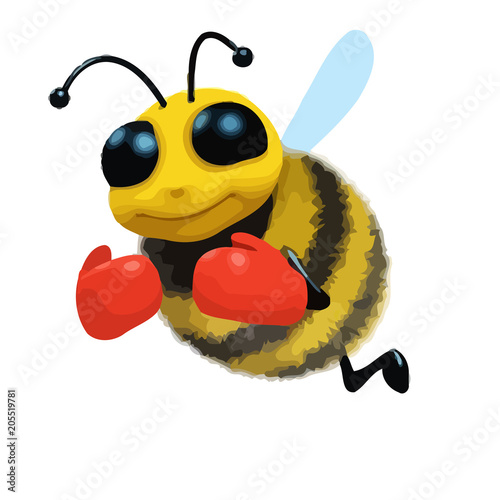 3d Cartoon honey bee character wearing boxing gloves