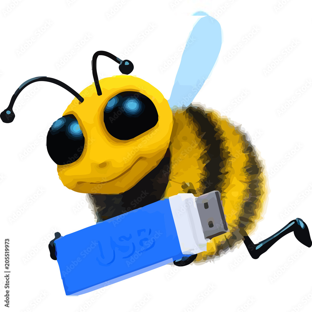 3d Cartoon honey bee character holding a USB stick Stock Vector | Adobe  Stock