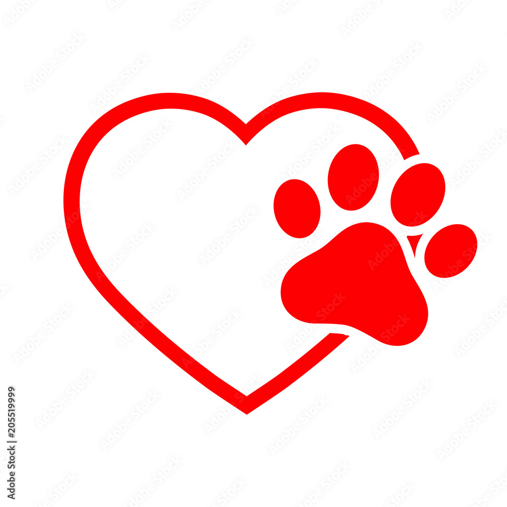 illustration Heart with dog paw isolated on white background. illustration Heart with dog paw isolated on white background.