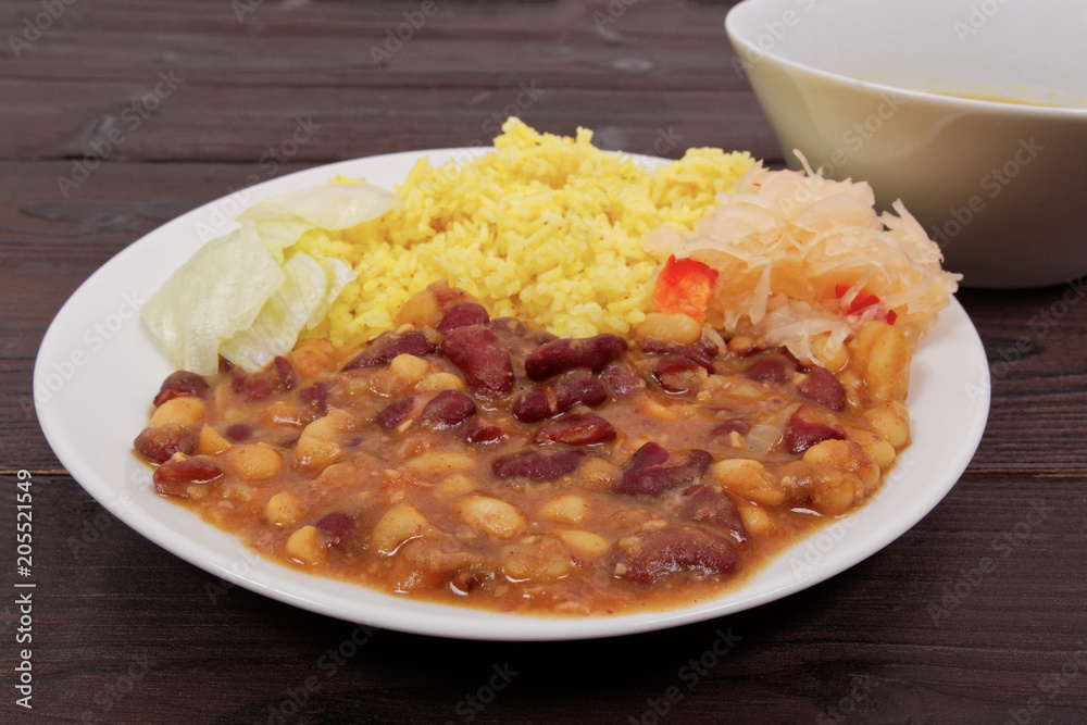 Red beans with curry rice on a table Red beans with curry rice on a table