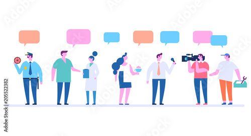 People occupations.Flat vector illustration isolated on white.