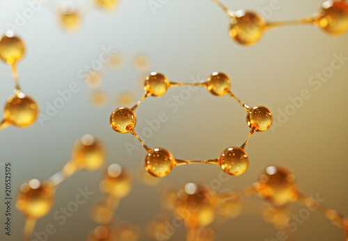 Abstract gold and orange molecule background,3d rendering.