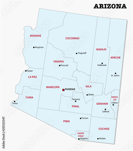 arizona administrative and political vector map