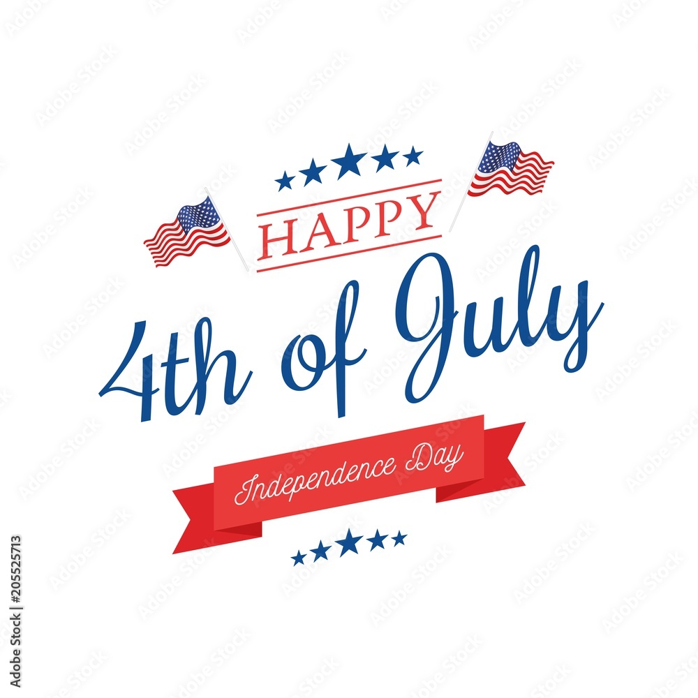 Fourth of July, United Stated independence day greeting. July 4th typographic design