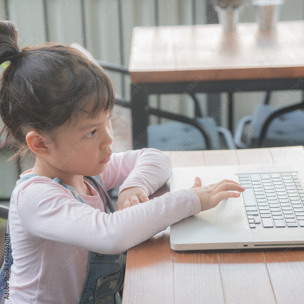 Little kid playing with laptop