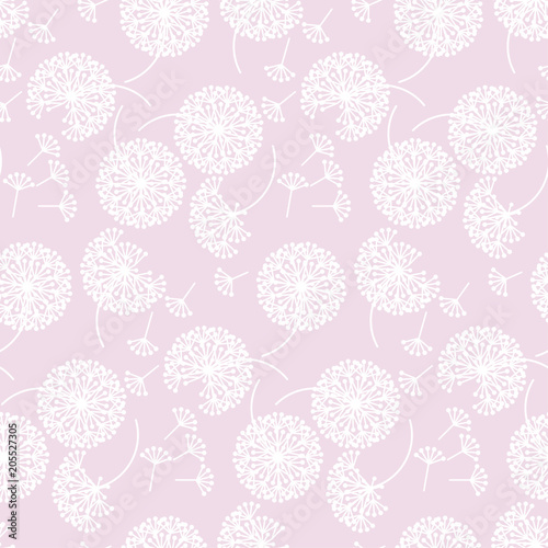 Tender pale color abstract dandelion flowers seamless pattern.