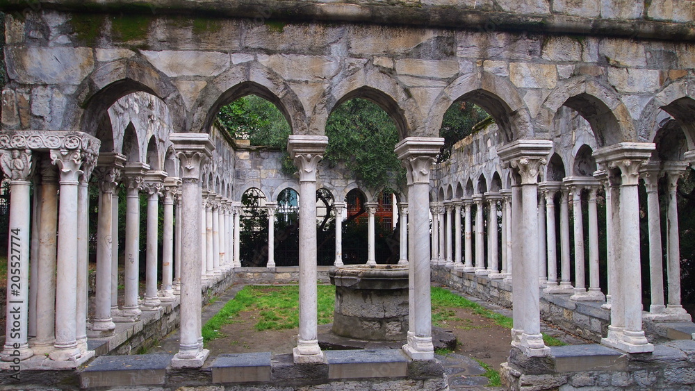 Old portico in the Genoa. Italy.