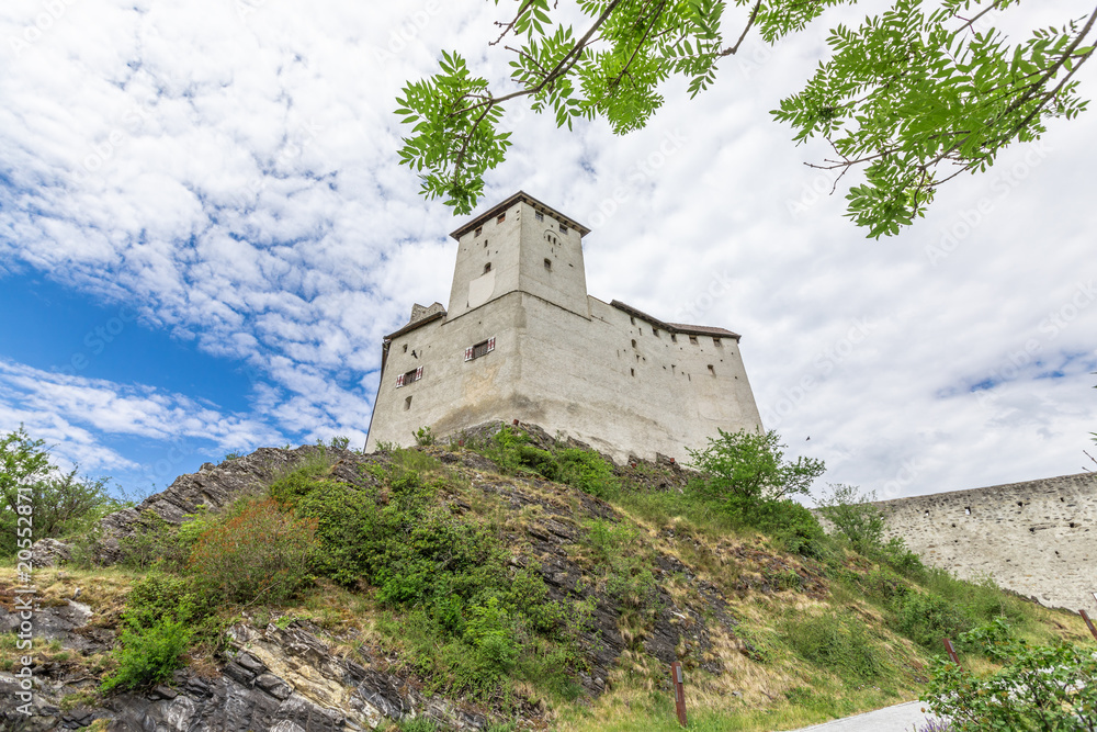 Burg Gutenberg in the Alps. Vaduz Castle in Liechtenstein with  mountains