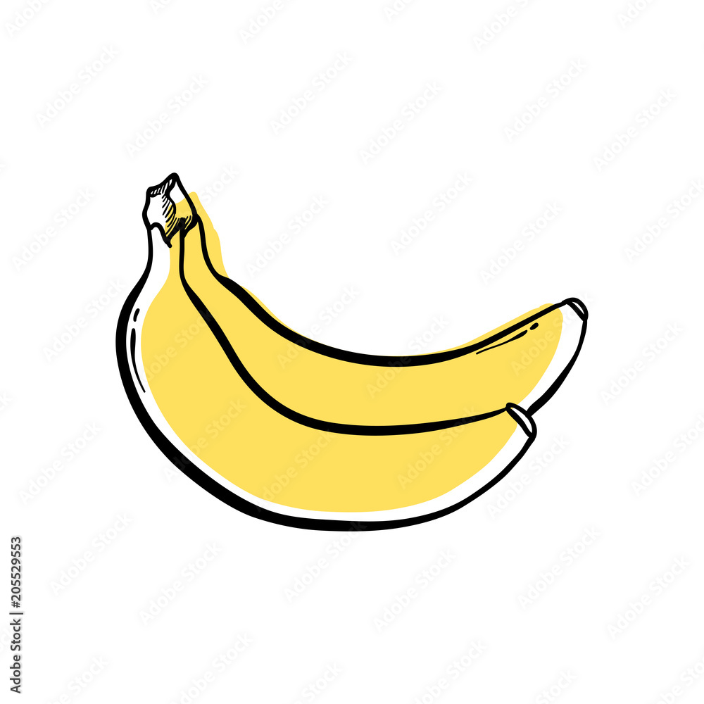 2 Yellow Banana Hand drawn Icon Vector Organic Drawing