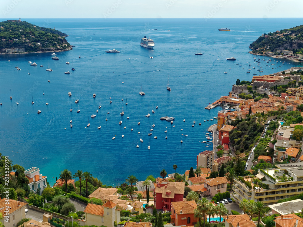 Overlook of Villefranche-sur-Mer on the Cote d'Azur in the south of France