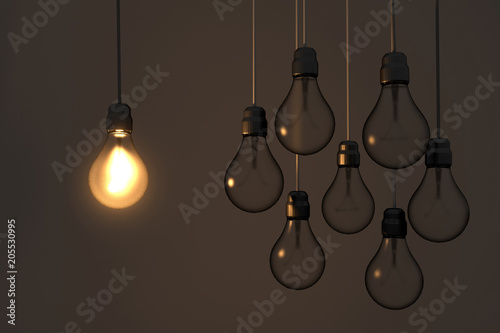 3D rendering light bulbs shining