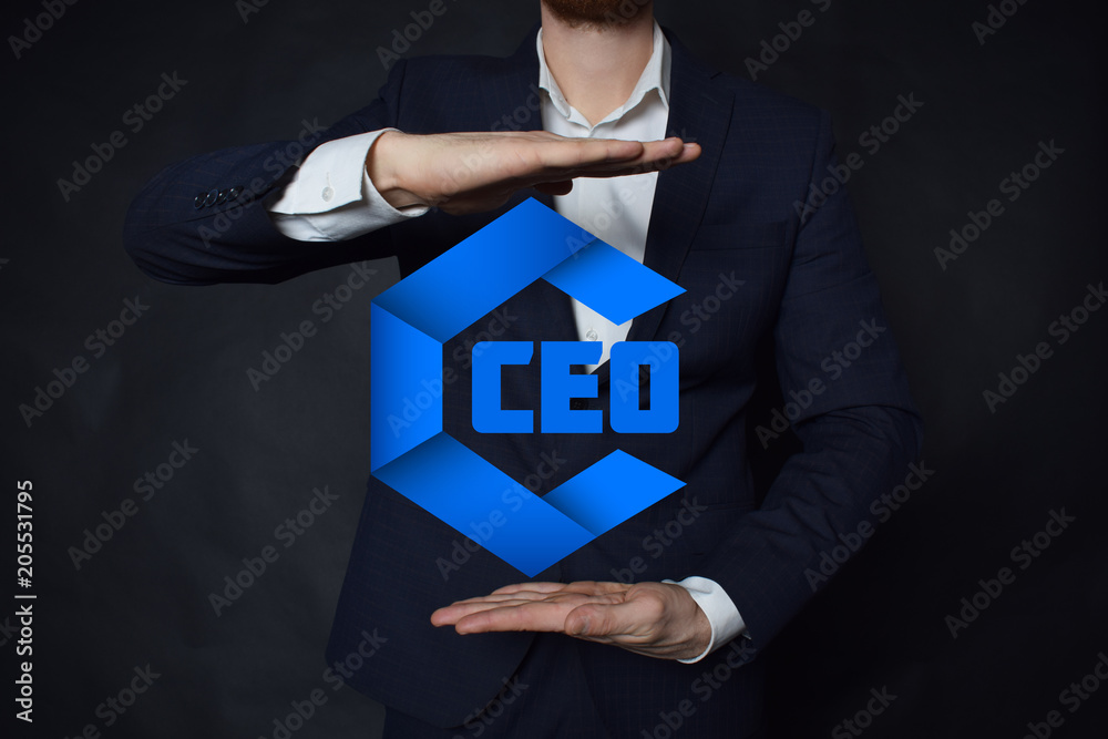 A businessman shows an inscription:CEO A businessman shows an inscription:CEO