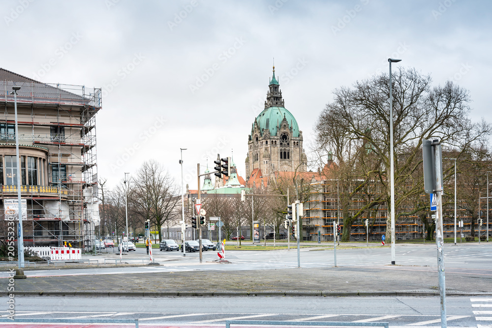 Obraz premium HANNOVER, GERMANY- March 13, 2018 : Street view of downtown in Hannover, Germany.