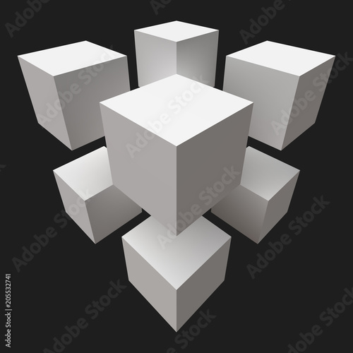 eight white cube. wide angle view.