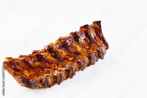 Barbecued sticky spare ribs with copy space