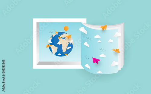 Book window concept. find the world with your book