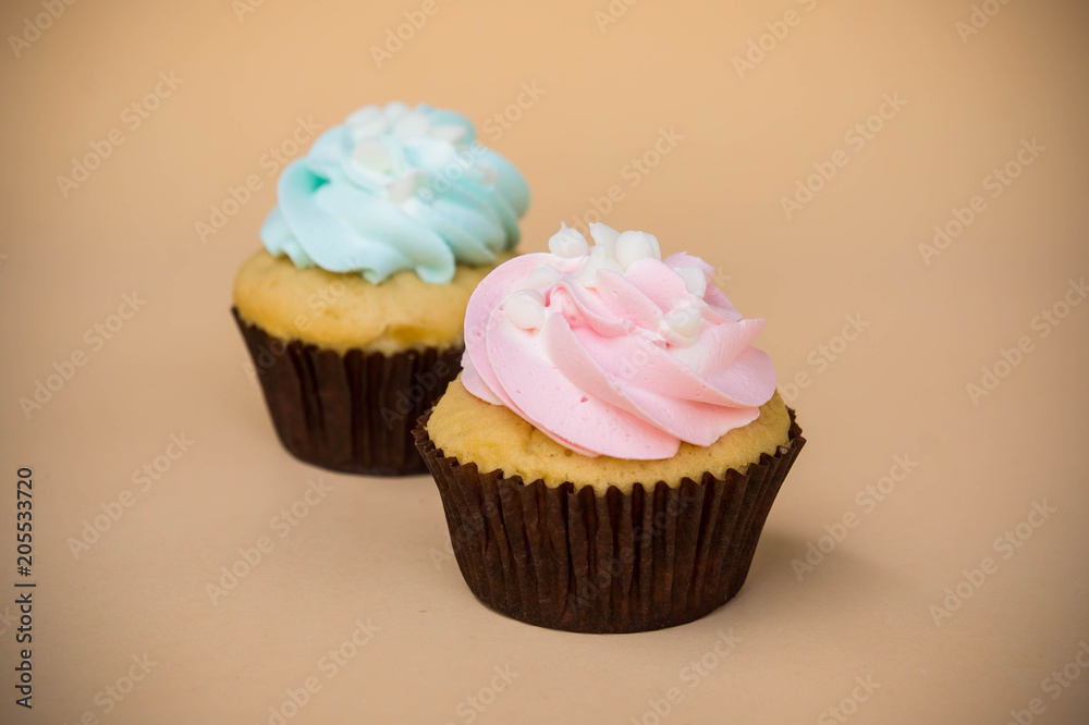sweet cup cake dessert on yellow background and copy space sweet cup cake dessert on yellow background and copy space