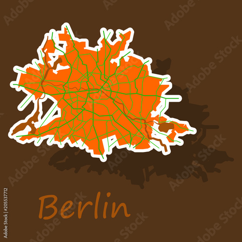 Sticker Berlin city map with boroughs illustration silhouette shape