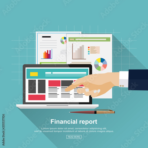 Flat design concepts for auditing . Auditor examination of financial report. Tax process. Research, project management, planning, accounting, analysis, data and investment. Vector for website banners.