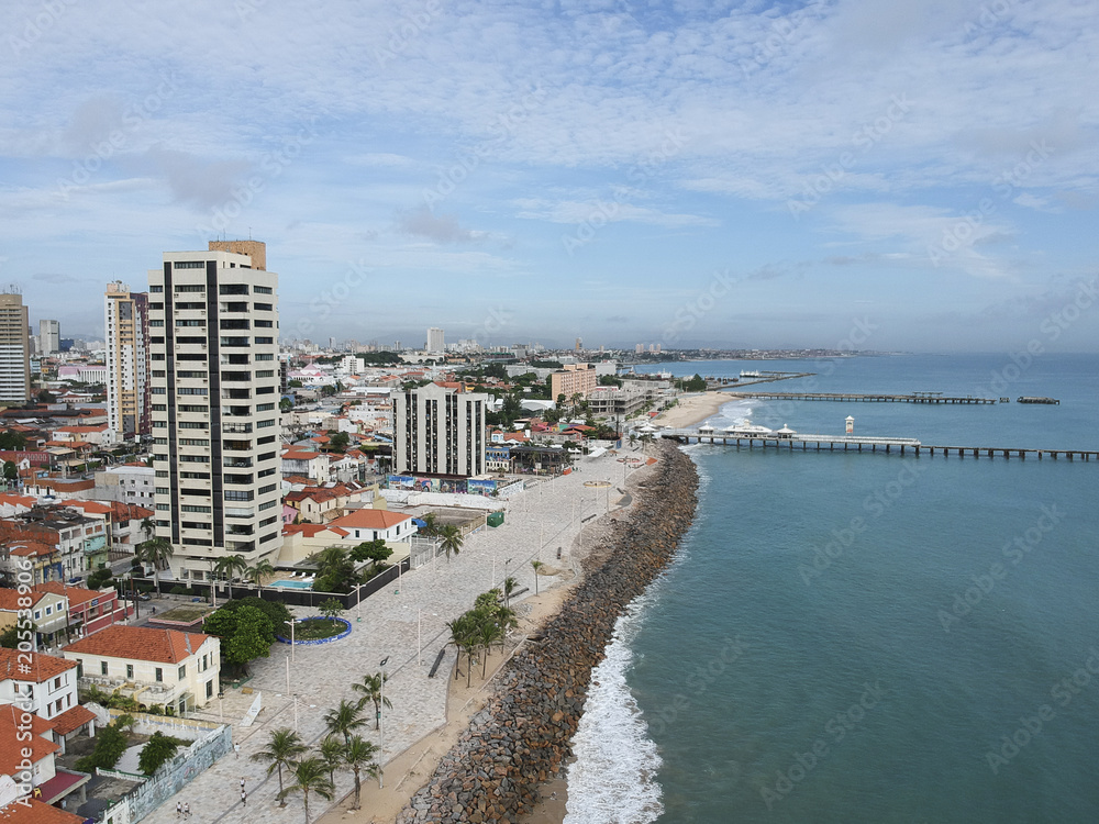 Aerial view of Praia de Iracema beach in Fortaleza, Ceara, Brazil