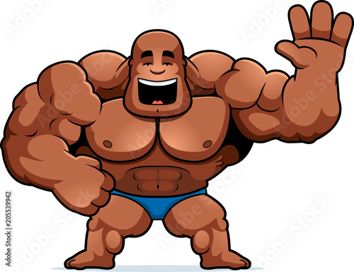Cartoon Bodybuilder Waving
