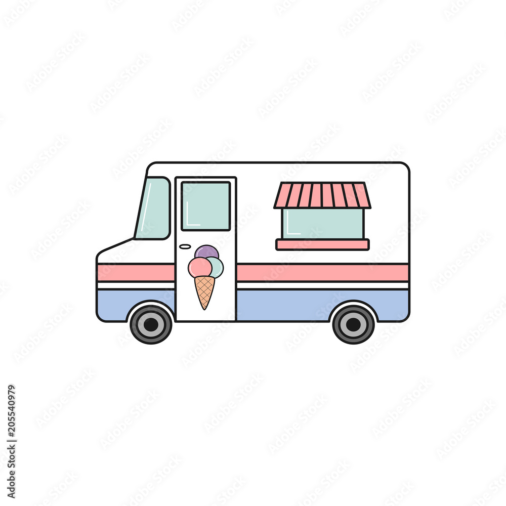 cute cartoon vector colorful ice cream truck isolated on white background  Stock Vector | Adobe Stock